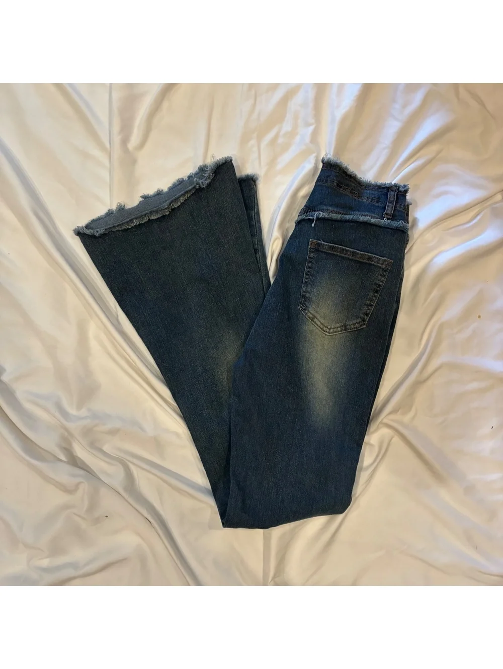 Between Us Womans Sz 7 Y2K Frayed Panel Flared Dark Wash Denim Jeans
